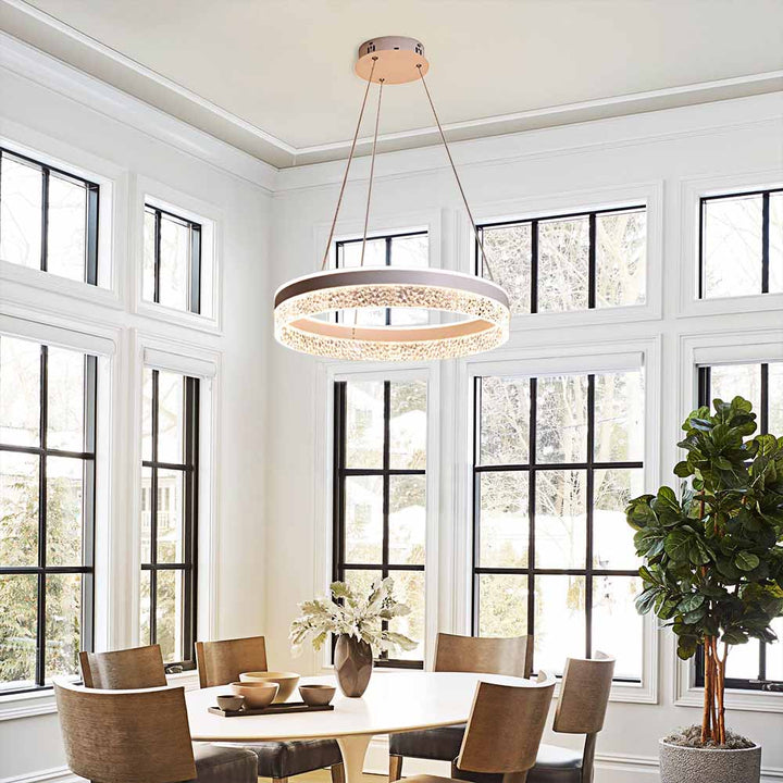 Make a statement with this modern 19.7" Wide LED Ring Chandelier. The diamond acrylic diffuser creates a stunning effect and the tunable white technology featuring 3 color modes will give your space the perfect ambiance. Choose between warm 3000K (soft white), clean crisp 4000K (bright white) or bright 6000K (daylight) -- all in one chandelier! Transform your home with this sleek, stylish chandelier in your choice of white, black, or gold finishes.