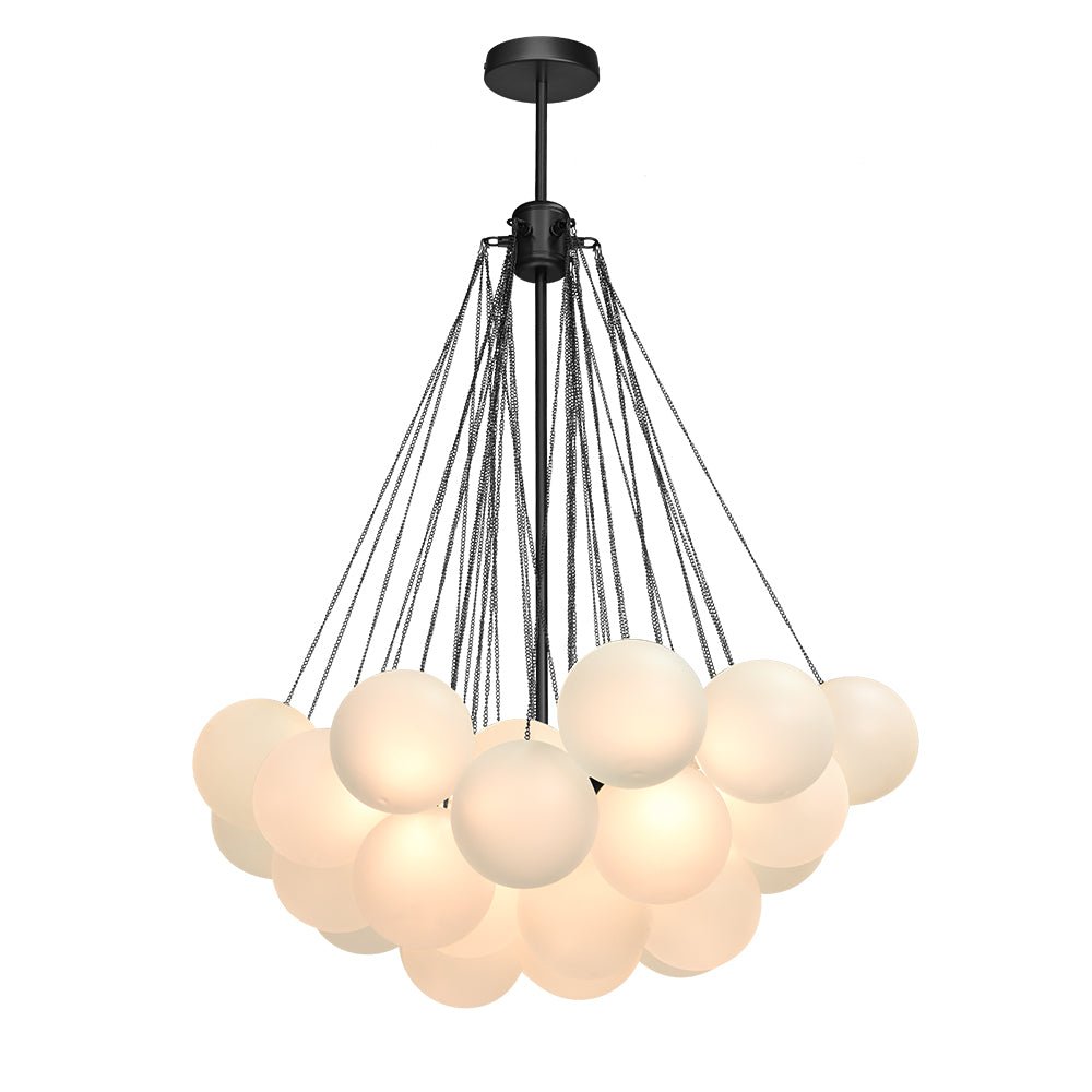 Our 3-Light Large Cluster Cloud Chandelier 37 Globes offers a modern look with two finish options: matte black and satin gold. The globe chandelier has frosted glass globes that bring an air of enchantment, creating a beautiful and stunning centerpiece for living rooms, dining rooms, or entryways. Transform your space with this gorgeous cloud design.